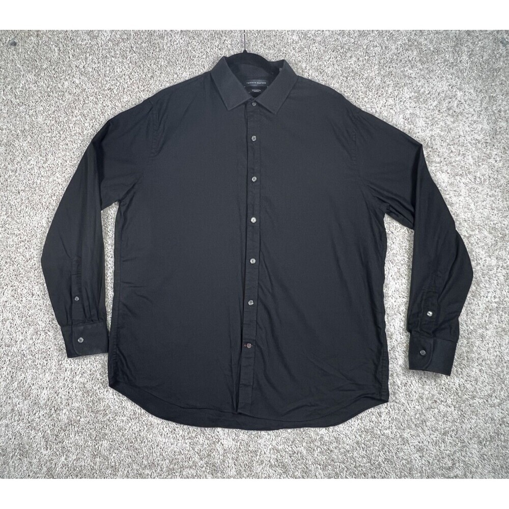 Tommy Hilfiger Shirt Men XL Custom Fit Long Sleeve Button Up Casual Black